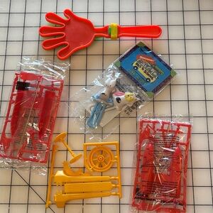 Vintage Burger King Toys. Colorful Toy Set with Red Hand Clapper